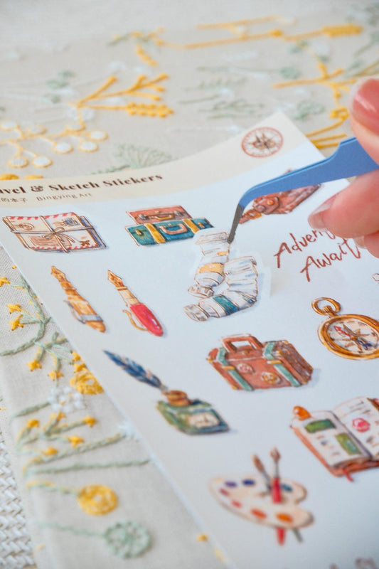 Washi Sticker Sheet: Vintage Stationery & Travel Collection