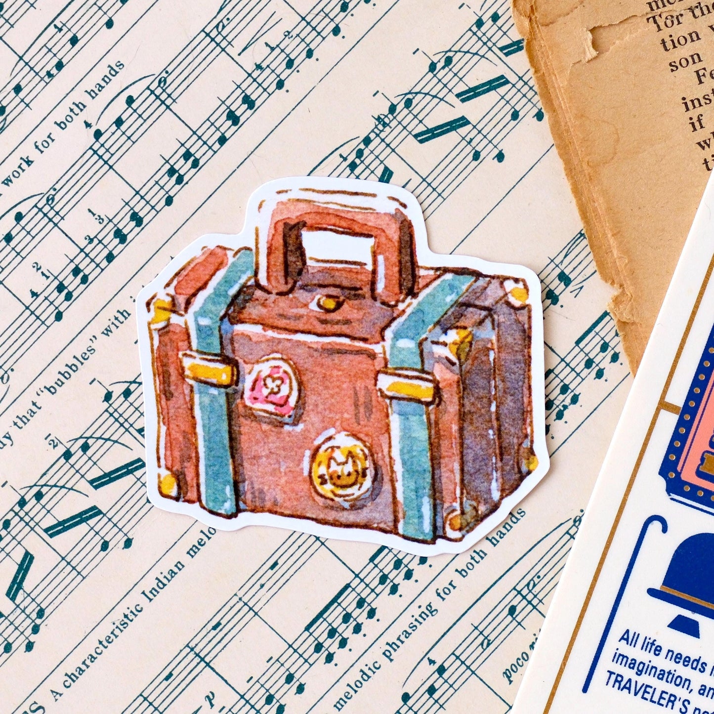Set of 5 Vinyl Stickers: Vintage Stationery & Travel Collection