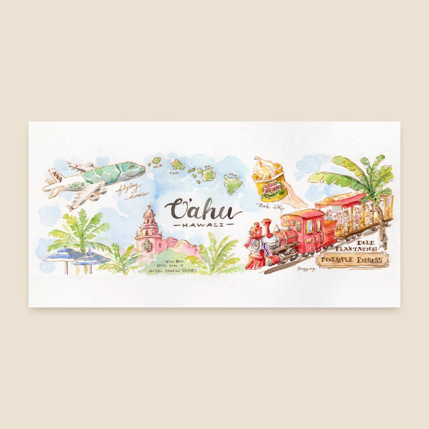 Oversized Postcard: Scenes from Oahu, Hawaii