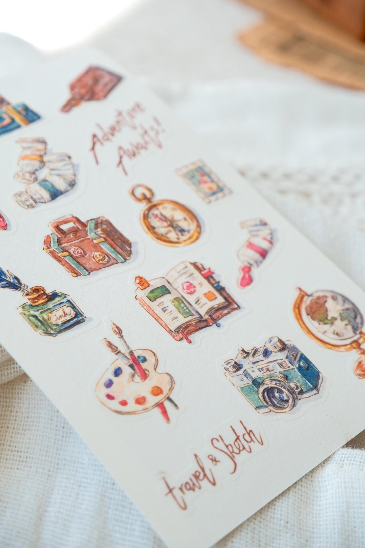 Washi Sticker Sheet: Vintage Stationery & Travel Collection