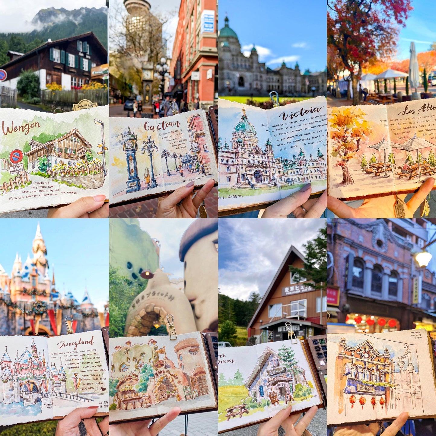 World Travel: Set of 12 Watercolor Postcard Prints