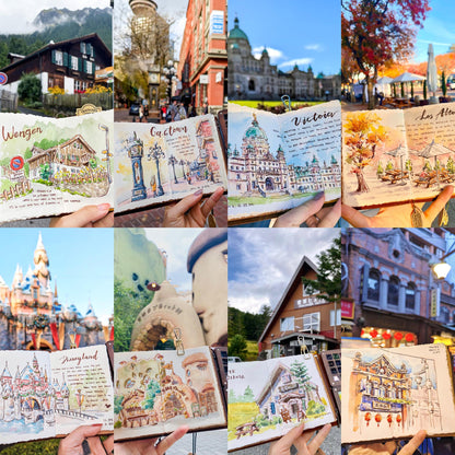 World Travel: Set of 12 Watercolor Postcard Prints