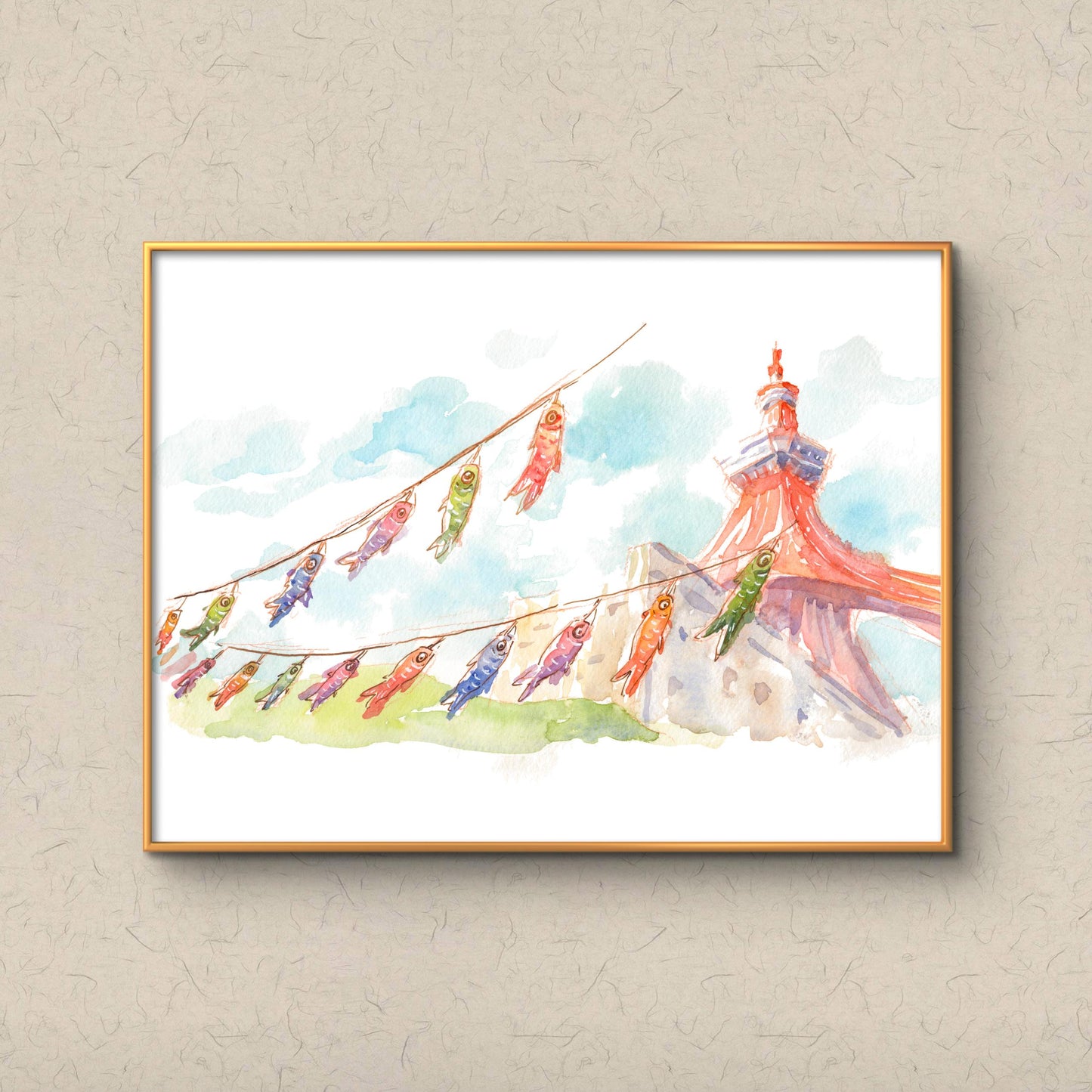 Signed Giclee Print: Tokyo Tower with Koi Flags