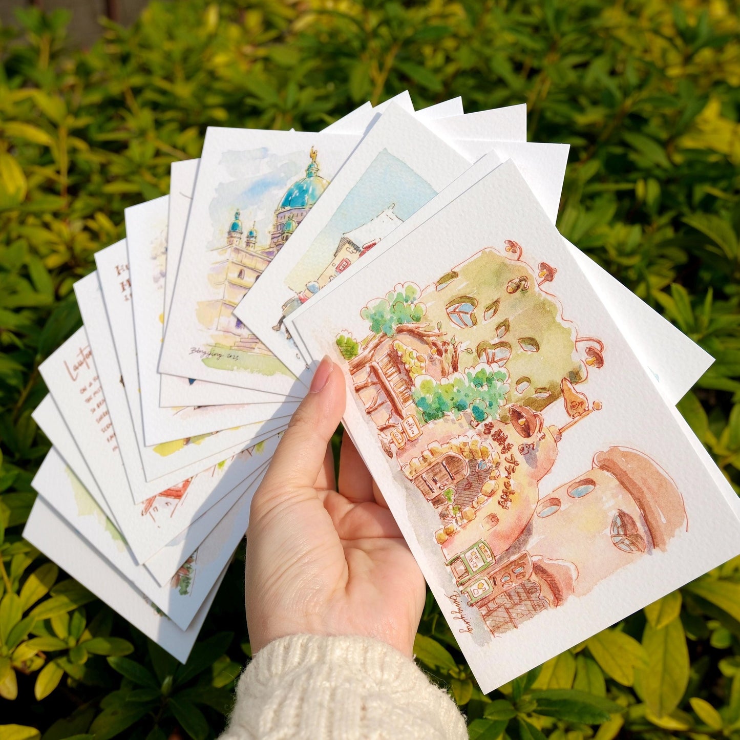 World Travel: Set of 12 Watercolor Postcard Prints