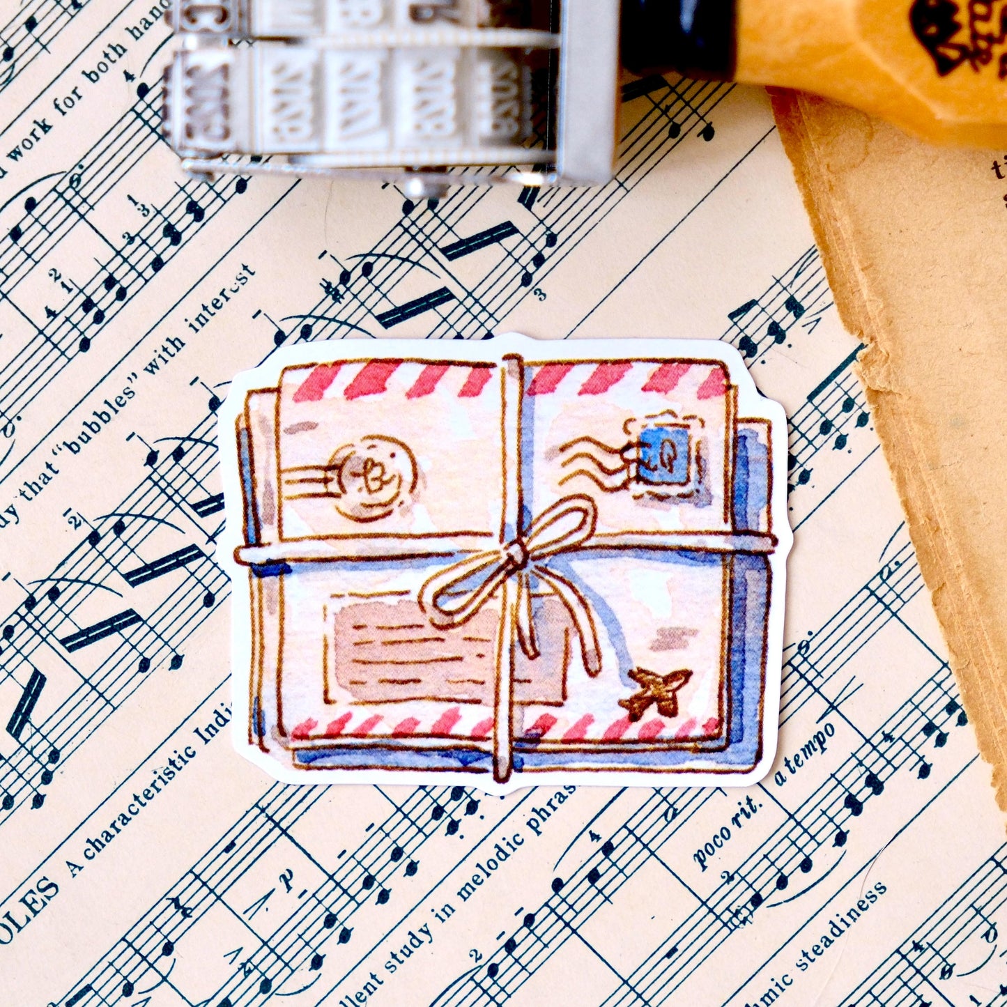 Set of 5 Vinyl Stickers: Vintage Stationery & Travel Collection