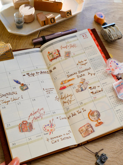 Washi Sticker Sheet: Vintage Stationery & Travel Collection