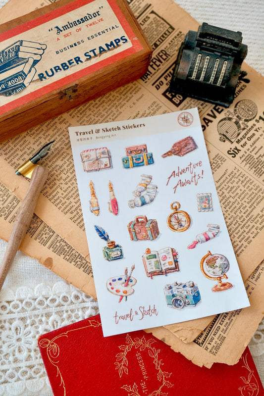 Washi Sticker Sheet: Vintage Stationery & Travel Collection