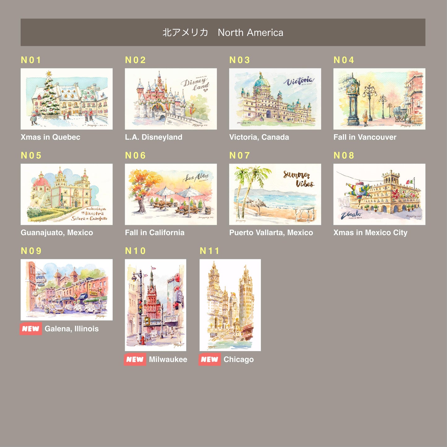 Choose Your Own Set of 5 Travel Watercolor Postcard Prints