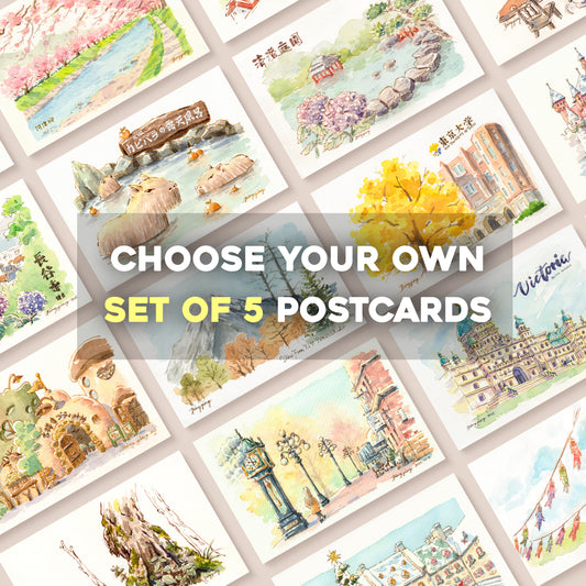 Choose Your Own Set of 5 Travel Watercolor Postcard Prints