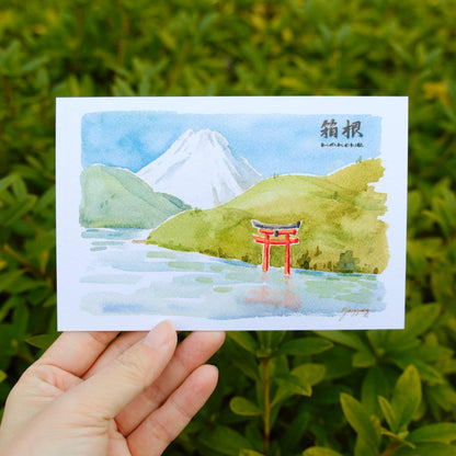 Japan Watercolor Postcard: Mt. Fuji from Hakone