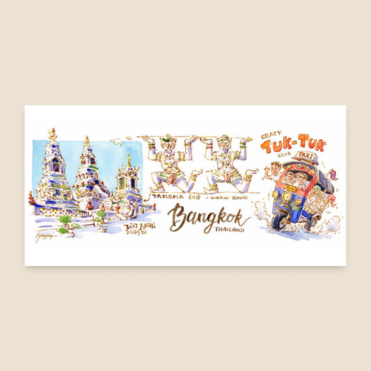 Oversized Postcard: Scenes from Bangkok: Wat Arun & Tuk-Tuk