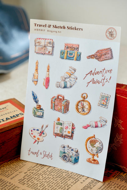 Washi Sticker Sheet: Vintage Stationery & Travel Collection
